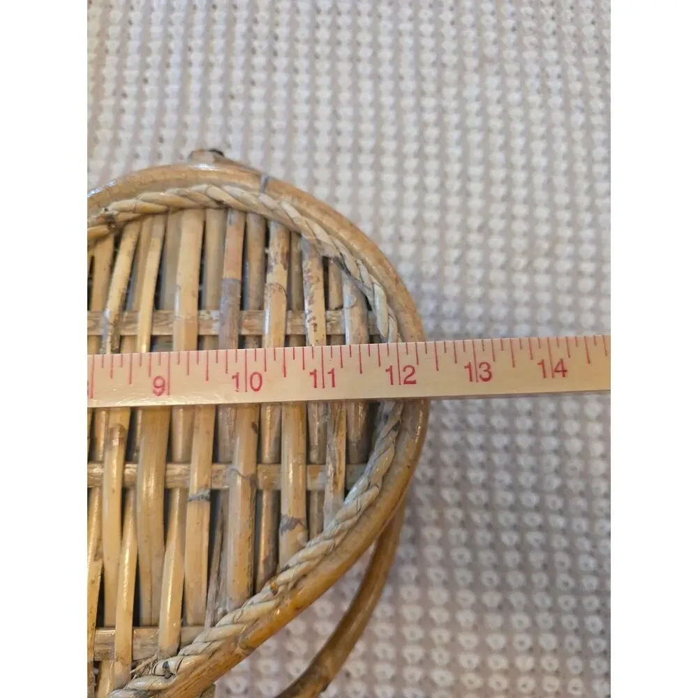 VTG Made in Philippines Heart-Shaped Hard Sided Wicker Picnic Basket Handles